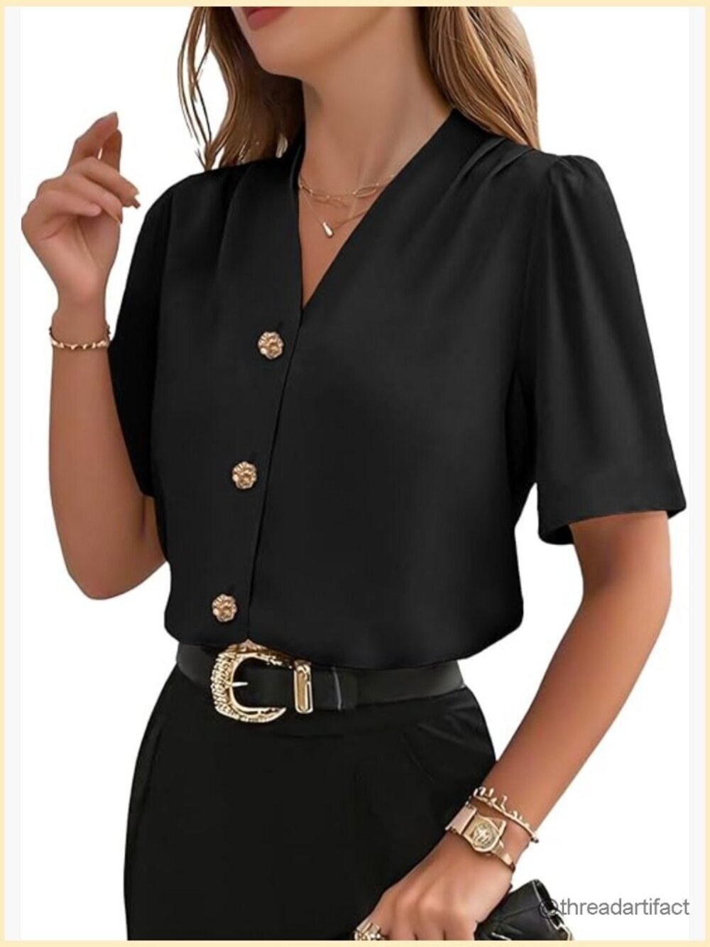 Short Sleeve Button Down Blouse for Women Dressy Casual Work Top